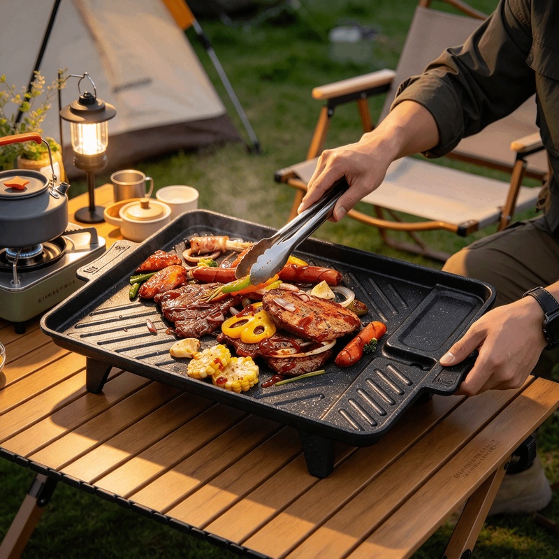 Camping Hiking Cooking - Portable Korean Style Grill Plate with
