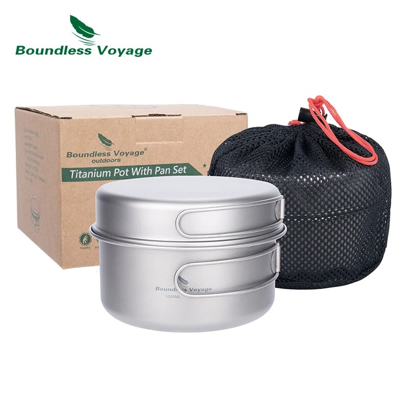 Quality Camping Cooking Set - Boundless Voyage Titanium Pot Pan Set