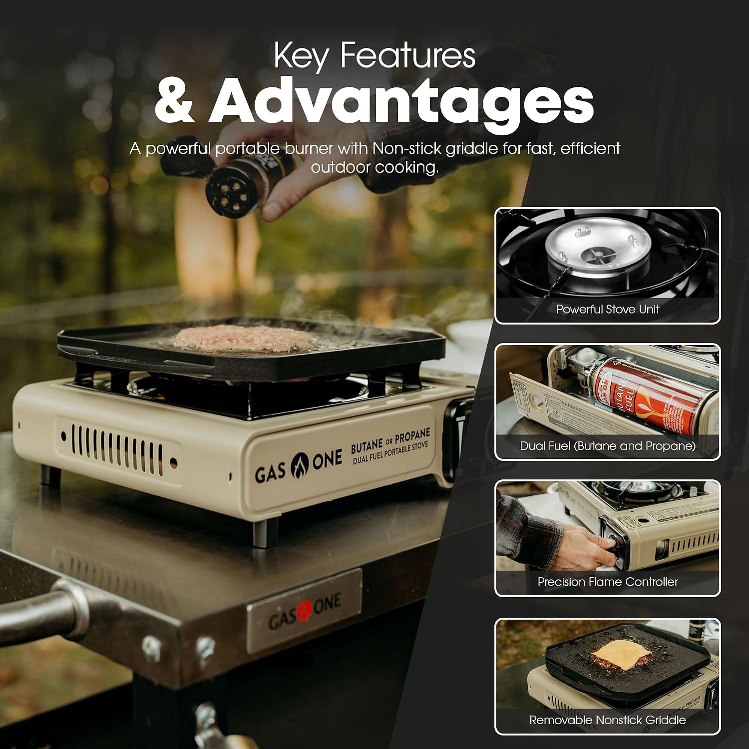 Dual Fuel Propane Butane Gas C - Camping Cooking Flat Top recension och pris